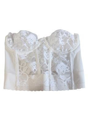 Vintage Union Made White Lace Longline Strapless Bustier - Women Intimates